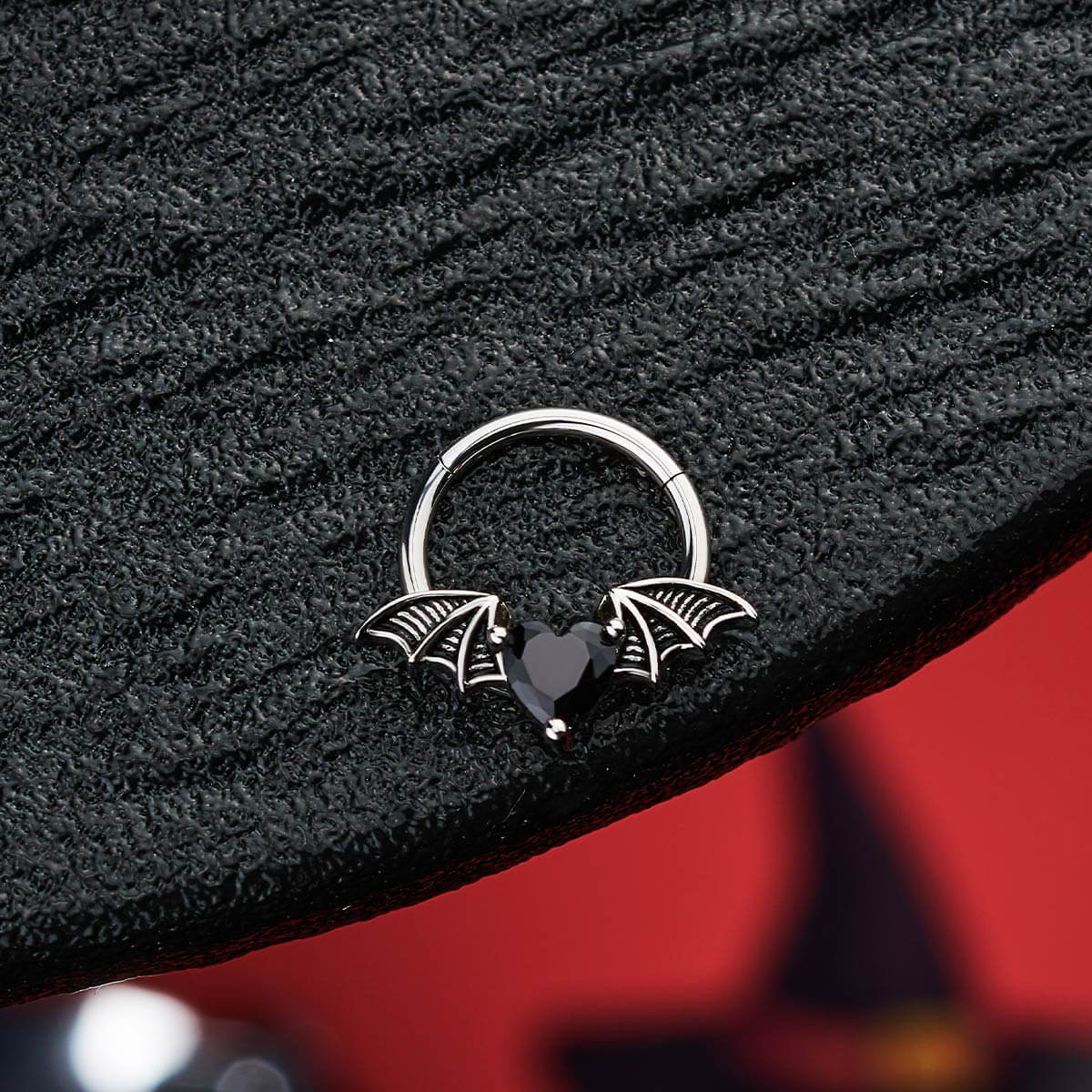 Black CZ Heart Wing Daith Septum Ring