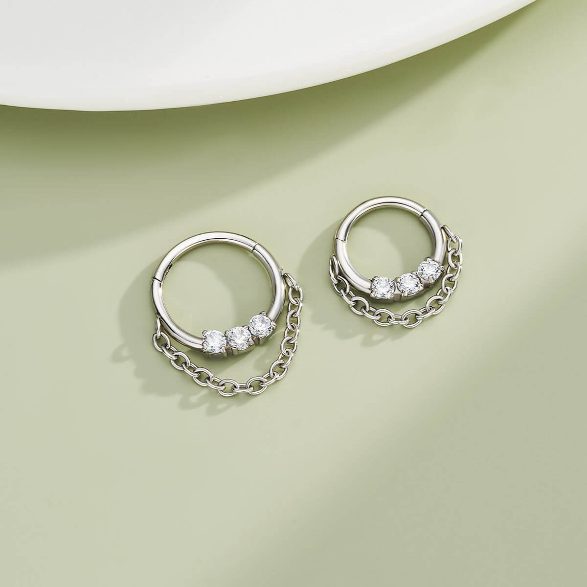 Clear CZ Chain Dangle Septum Ring