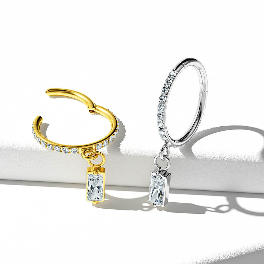 Rectangle Dangle CZ Cartilage Hoop