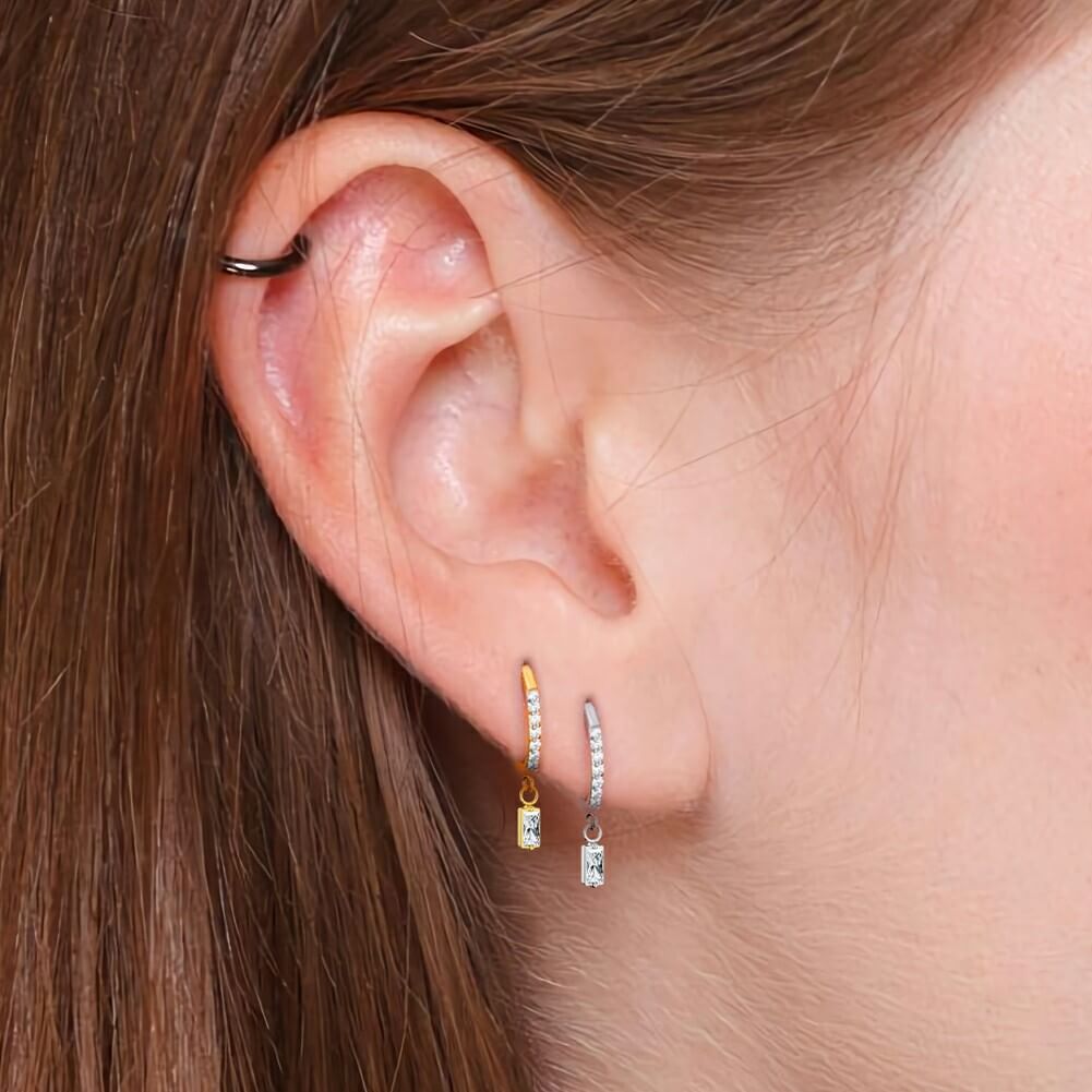 Rectangle Dangle CZ Cartilage Hoop