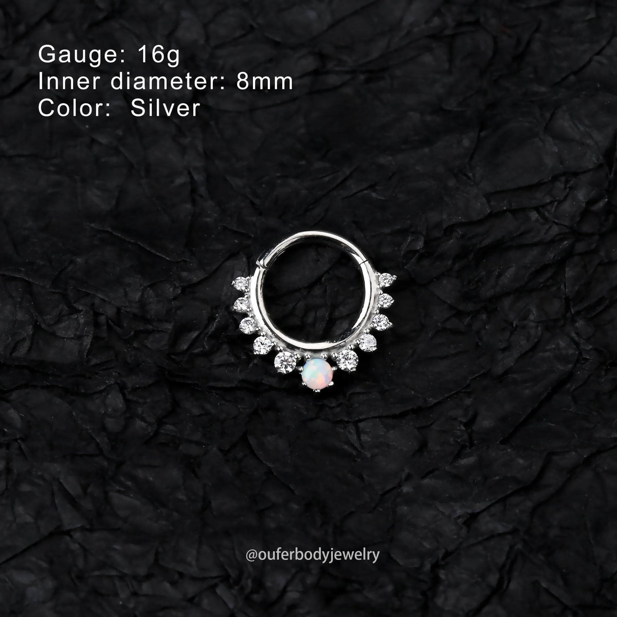 CZ Synthetic Opal Hinged Segment Septum Ring