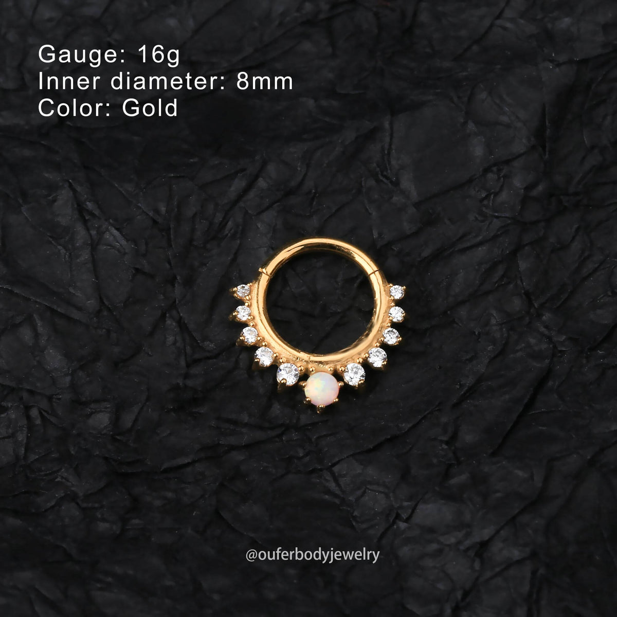 CZ Synthetic Opal Hinged Segment Septum Ring