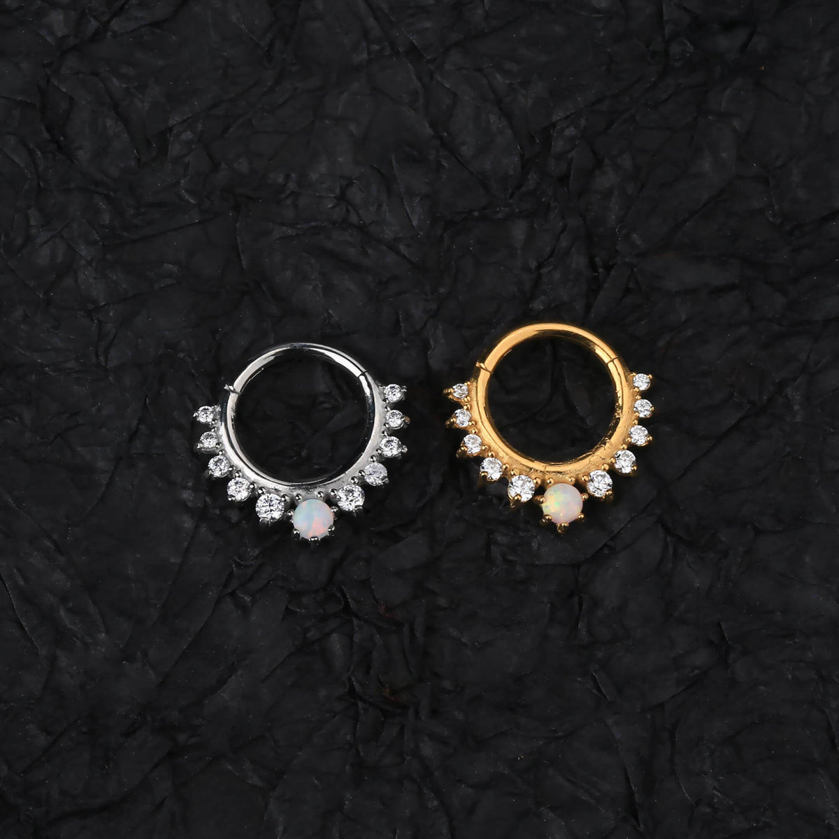 CZ Synthetic Opal Hinged Segment Septum Ring