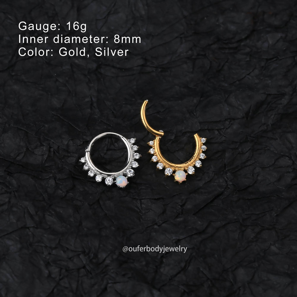 CZ Synthetic Opal Hinged Segment Septum Ring