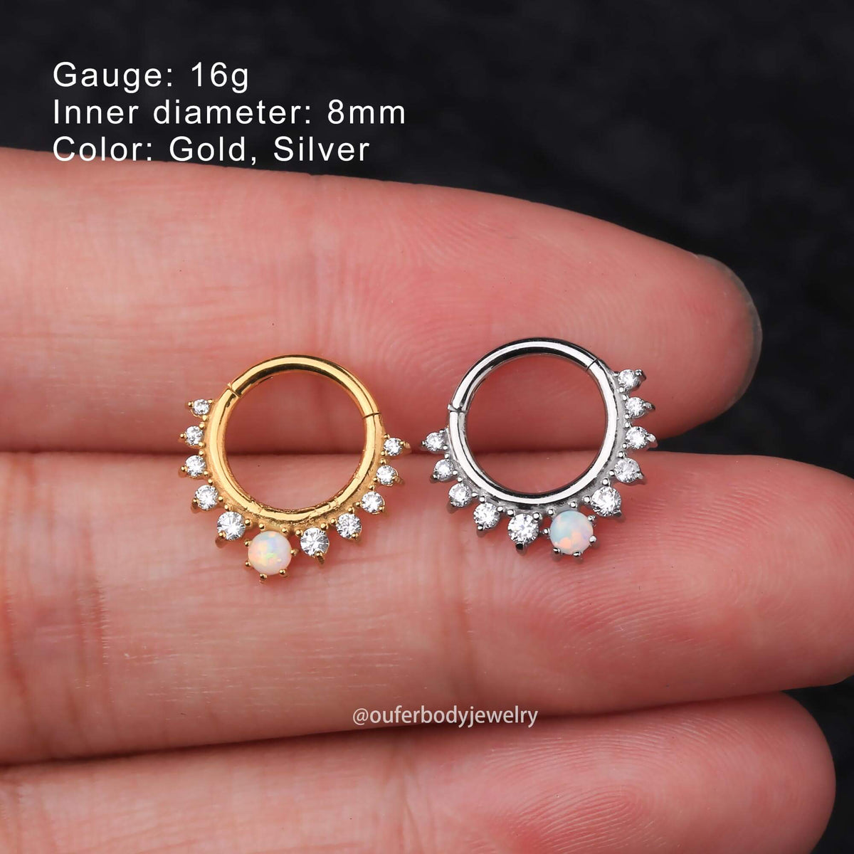 CZ Synthetic Opal Hinged Segment Septum Ring