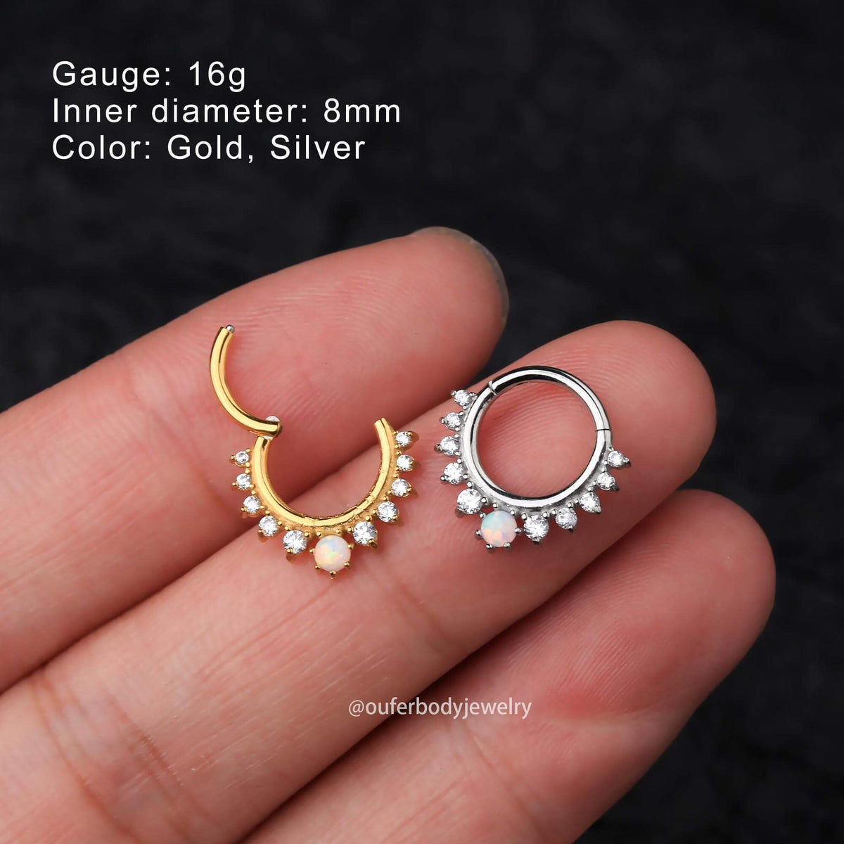 CZ Synthetic Opal Hinged Segment Septum Ring