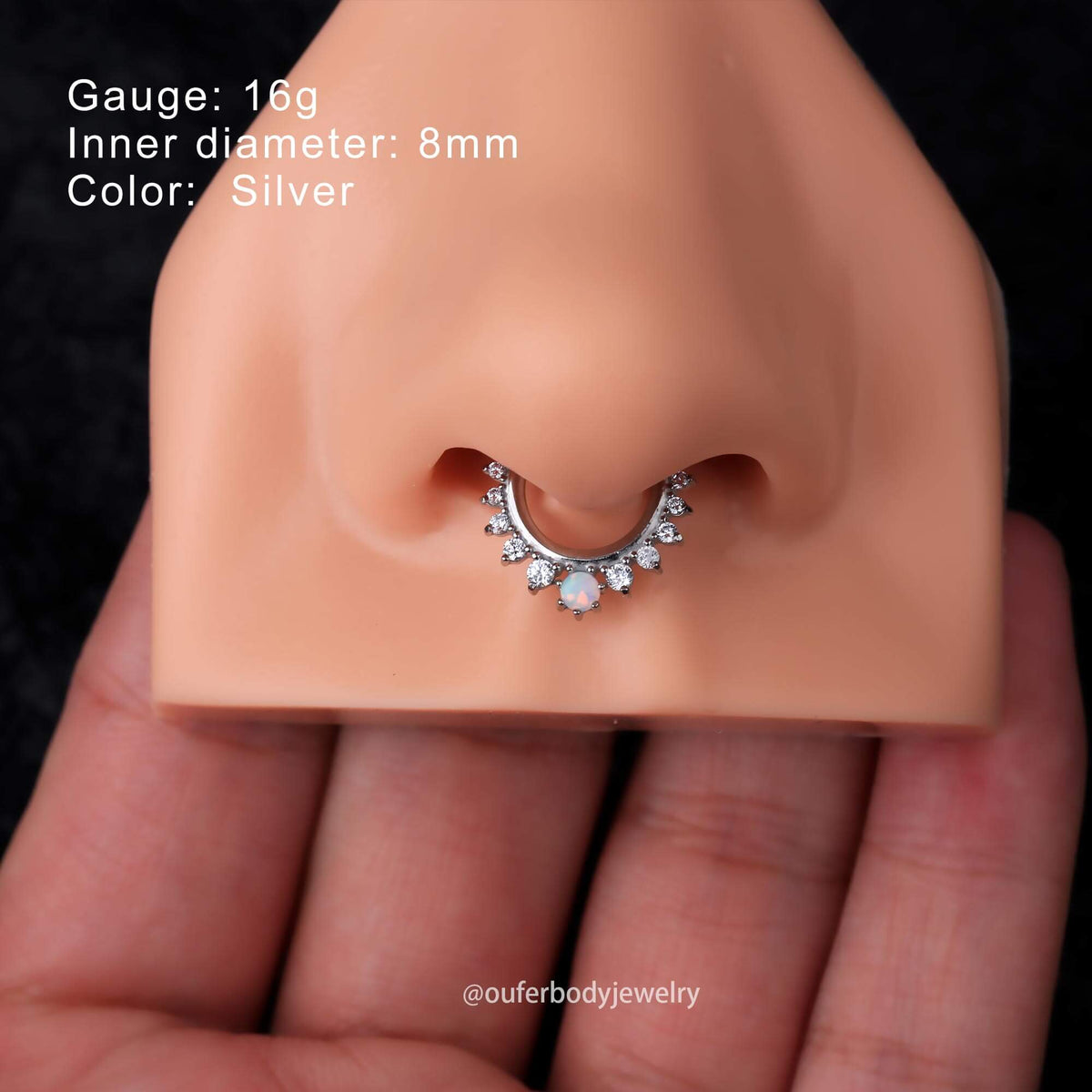 CZ Synthetic Opal Hinged Segment Septum Ring