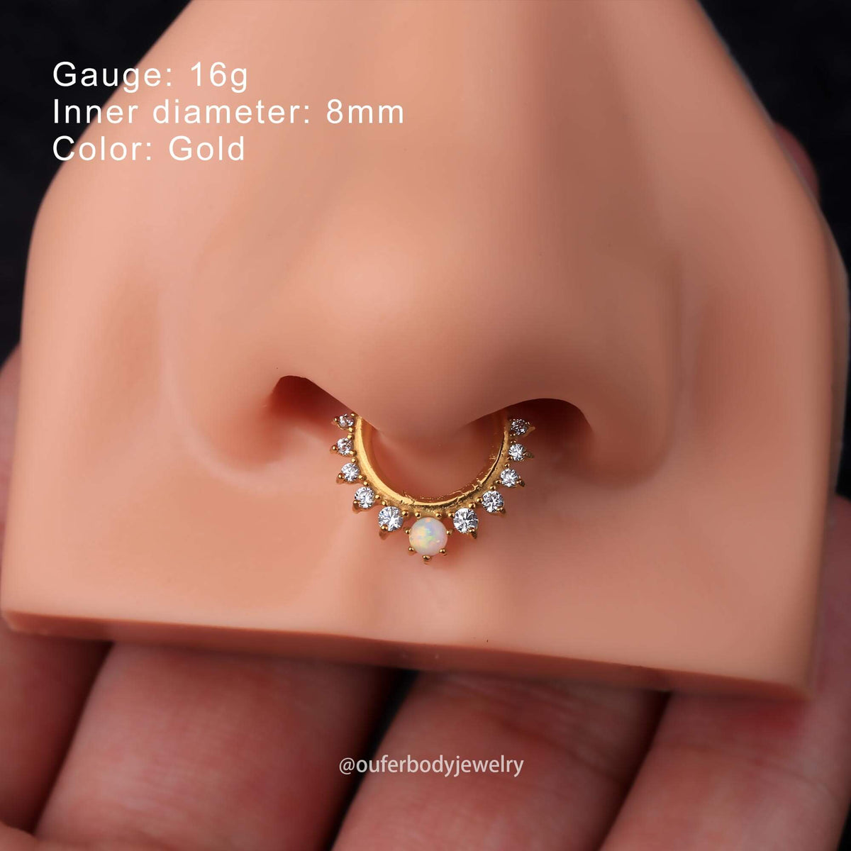 CZ Synthetic Opal Hinged Segment Septum Ring