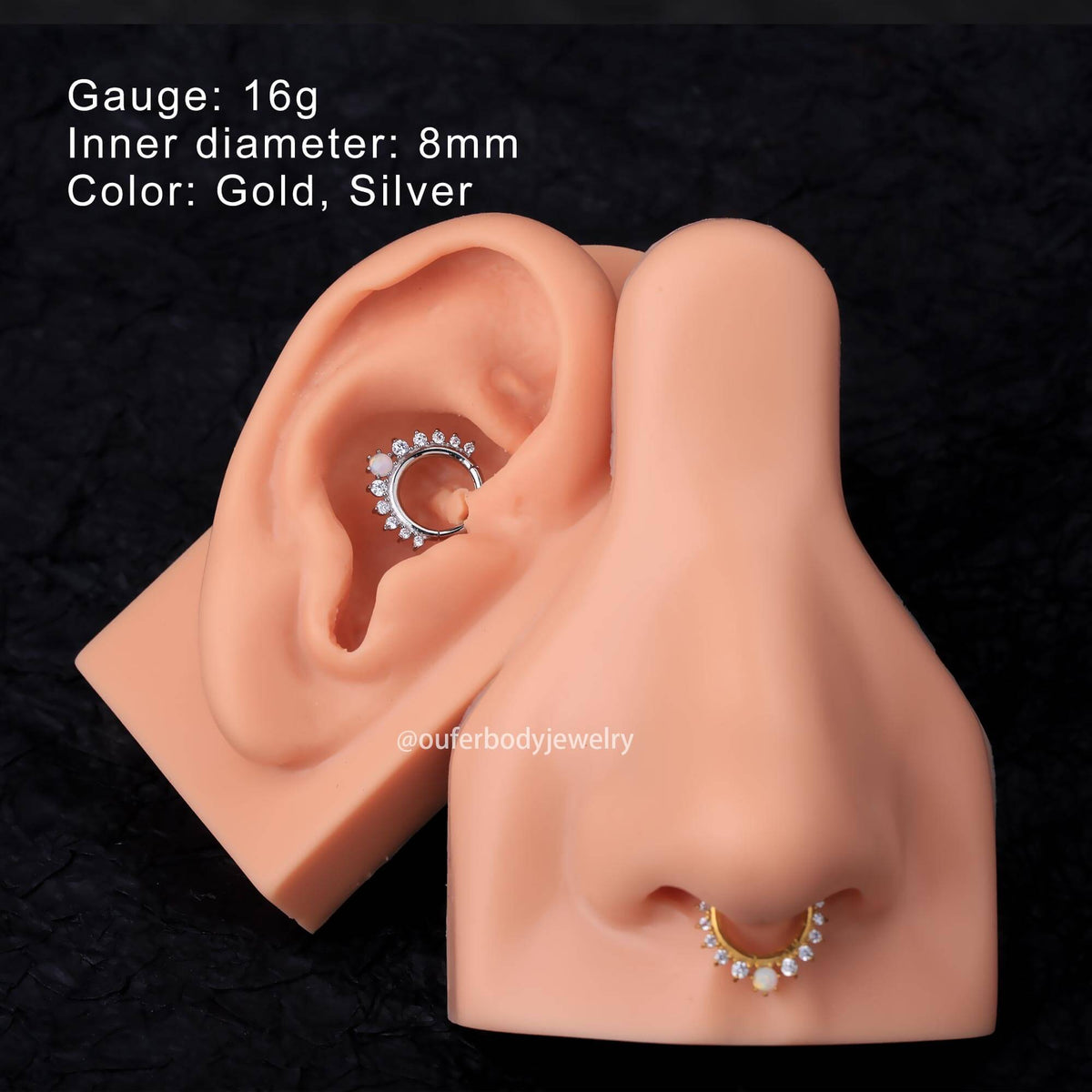 CZ Synthetic Opal Hinged Segment Septum Ring