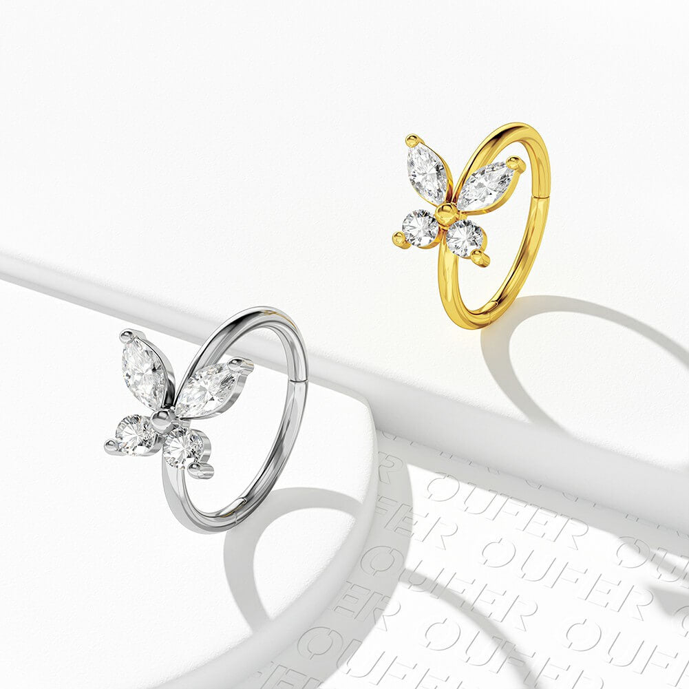 18G CZ Butterfly Segment Nose Ring