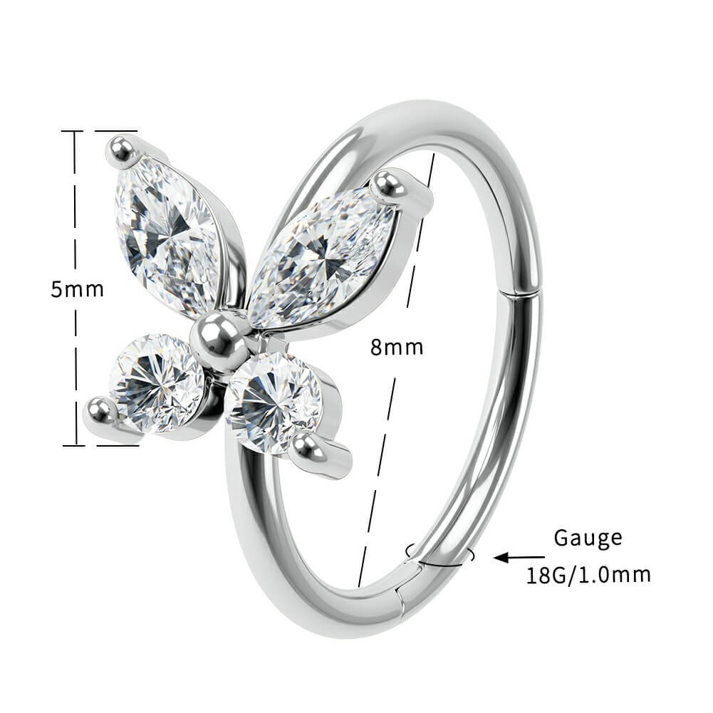18G CZ Butterfly Segment Nose Ring