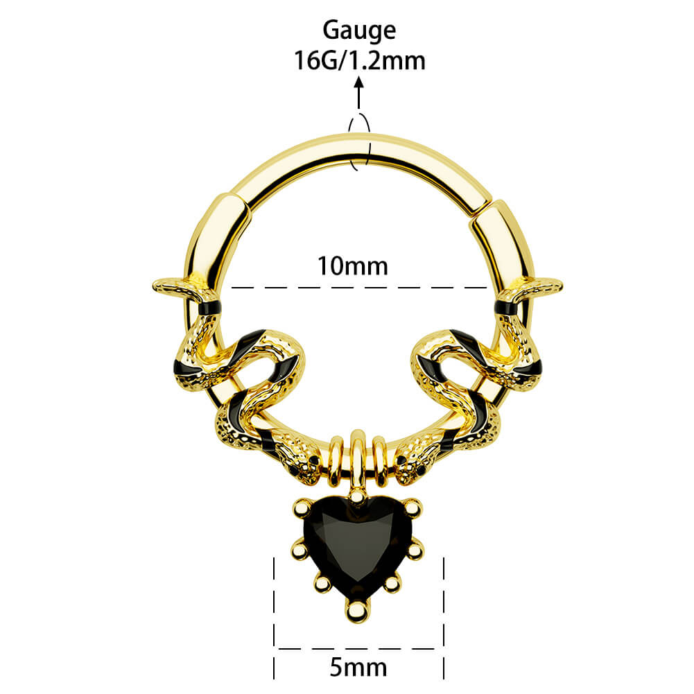 Snake Black Heart Gem Dangle Septum Ring