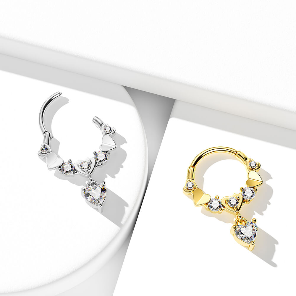 Deep Love Dangle Heart Segment Septum Ring