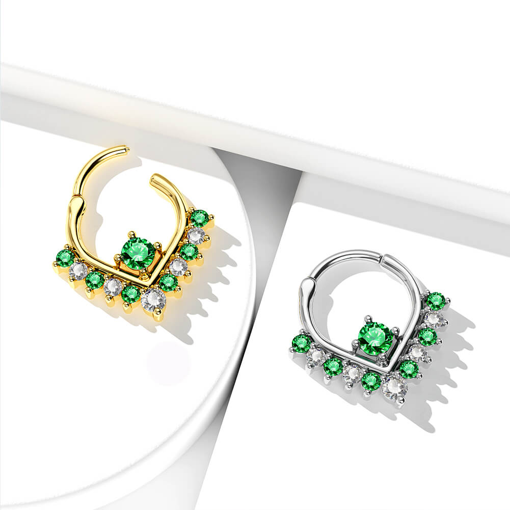 Green & Clear CZ V-Shape Clicker Septum Ring