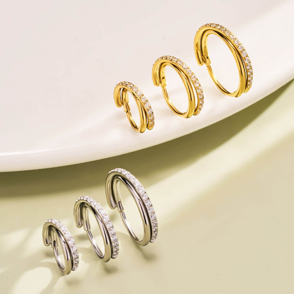 20G Crossed CZ Segment Nose Ring