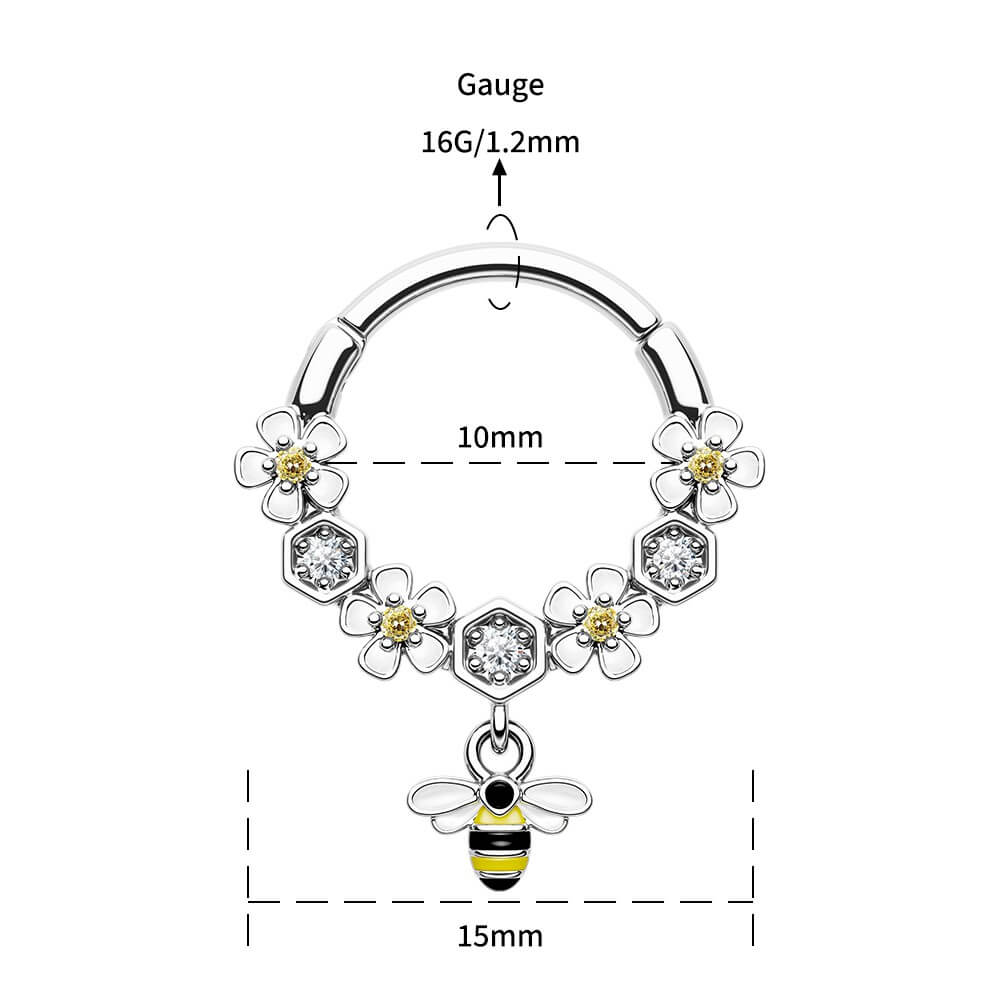 Bee and Flower Dangle Segment Septum Rings