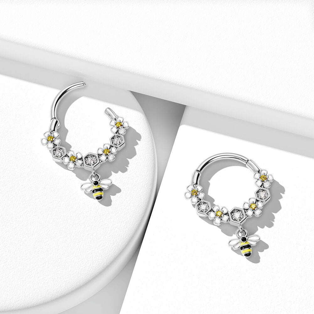 Bee and Flower Dangle Segment Septum Rings