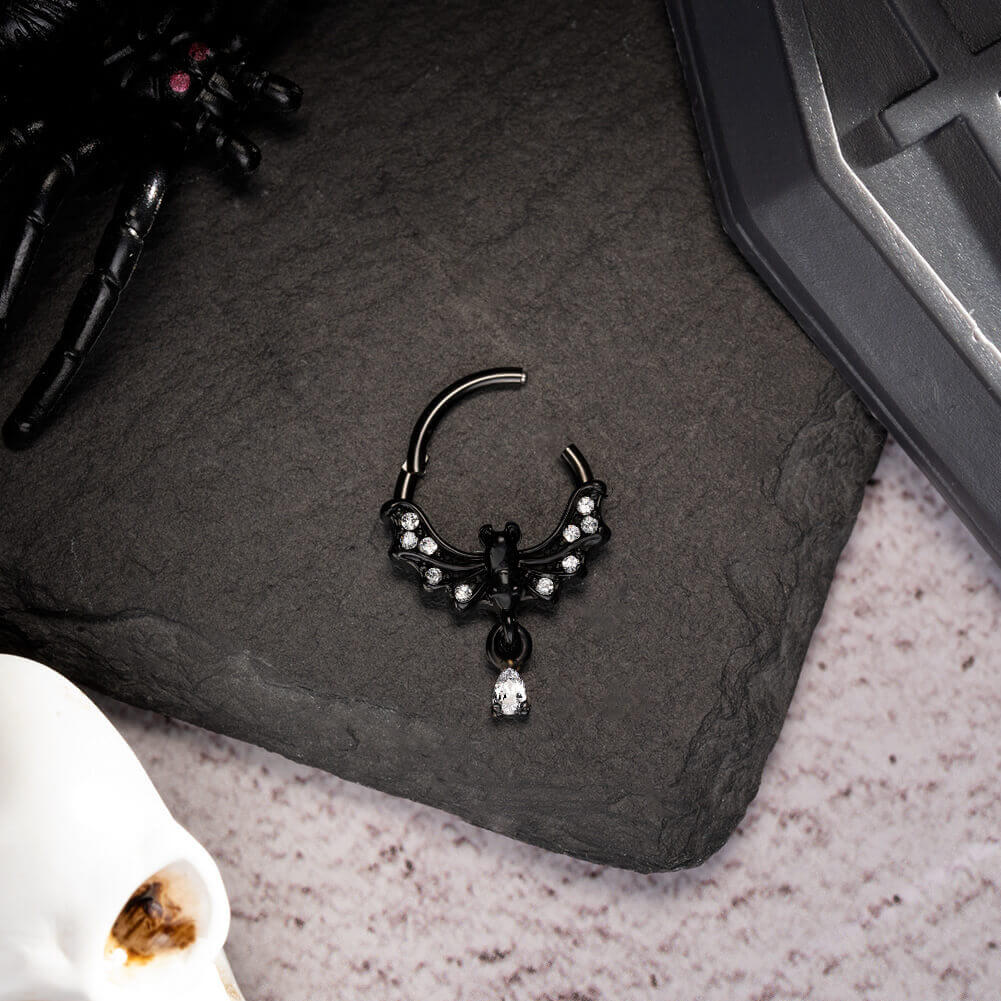 Bat Clear CZ Dangle Hinged Segment Septum Ring Helix Earring