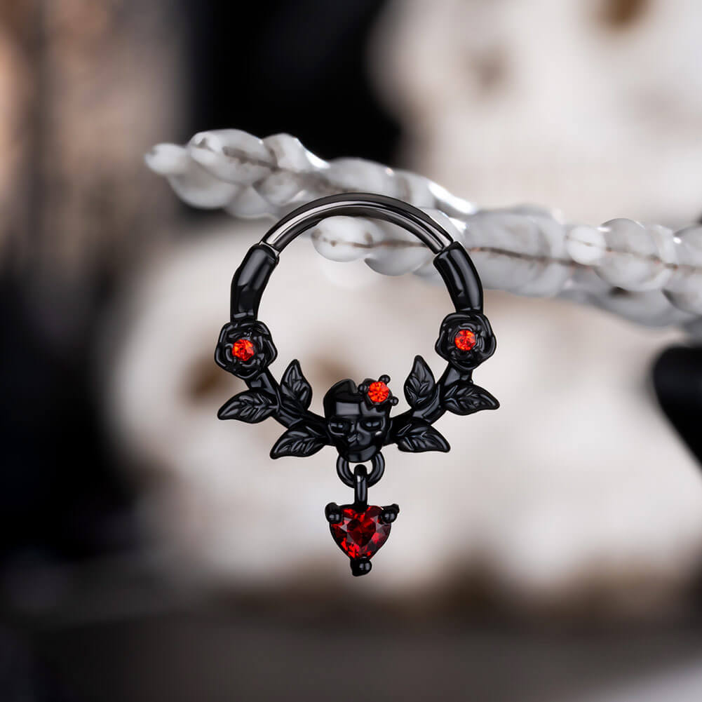 Rose Skull Head Dangle Septum Ring