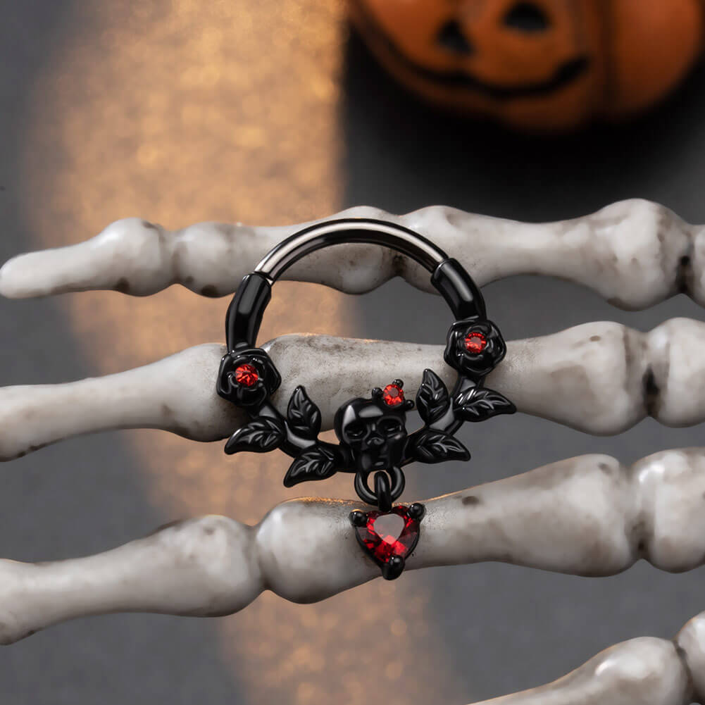 Rose Skull Head Dangle Septum Ring