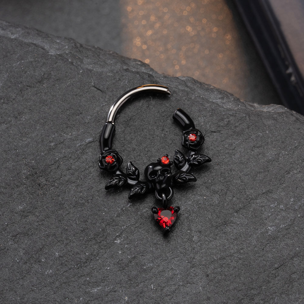 Rose Skull Head Dangle Septum Ring
