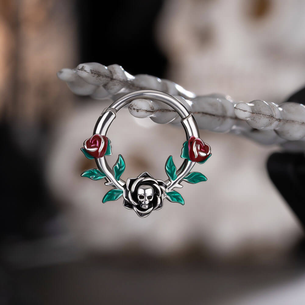 Skull Head Rose Segment Septum Ring