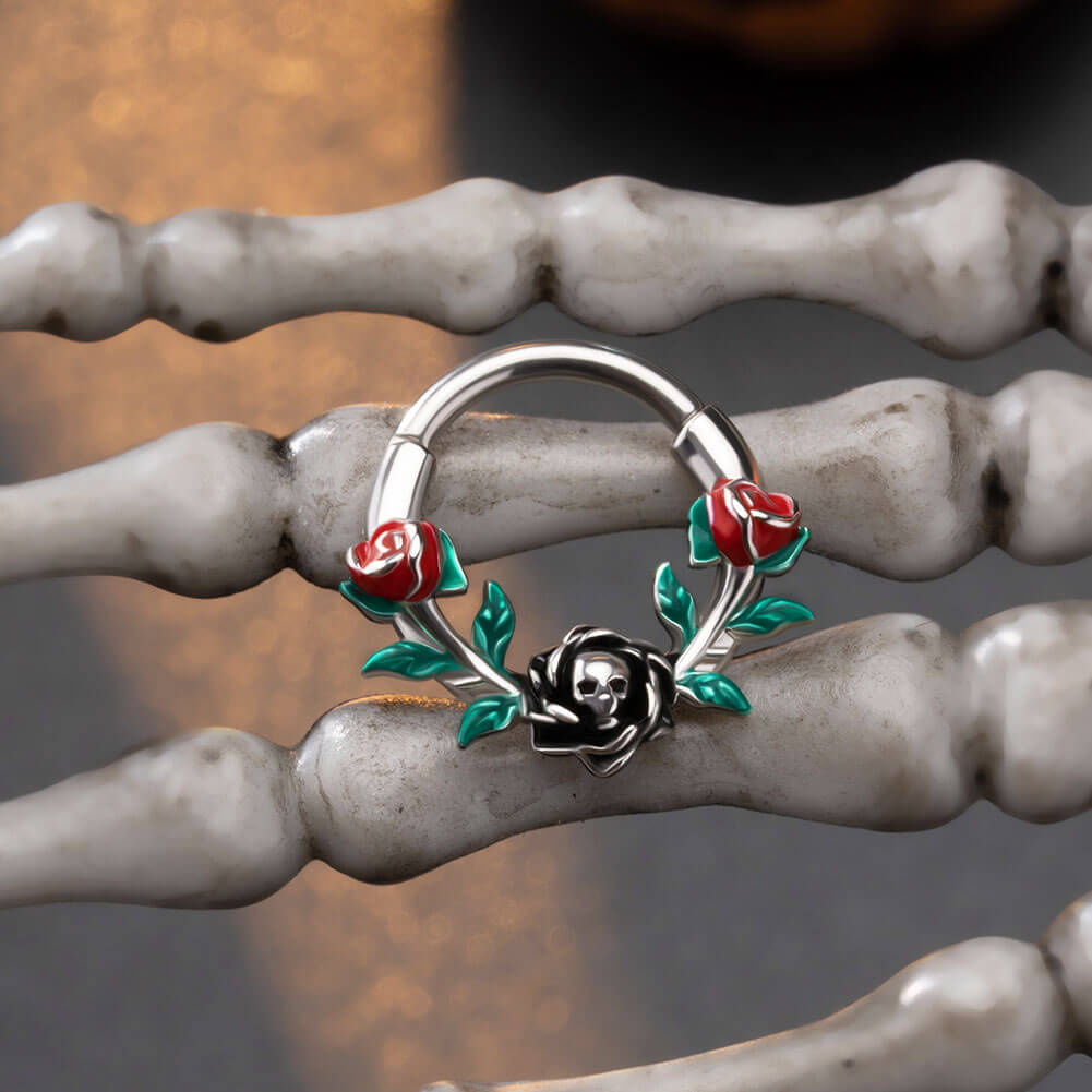 Skull Head Rose Segment Septum Ring