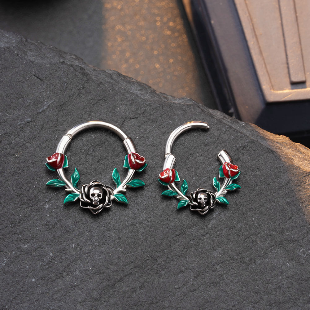 Skull Head Rose Segment Septum Ring