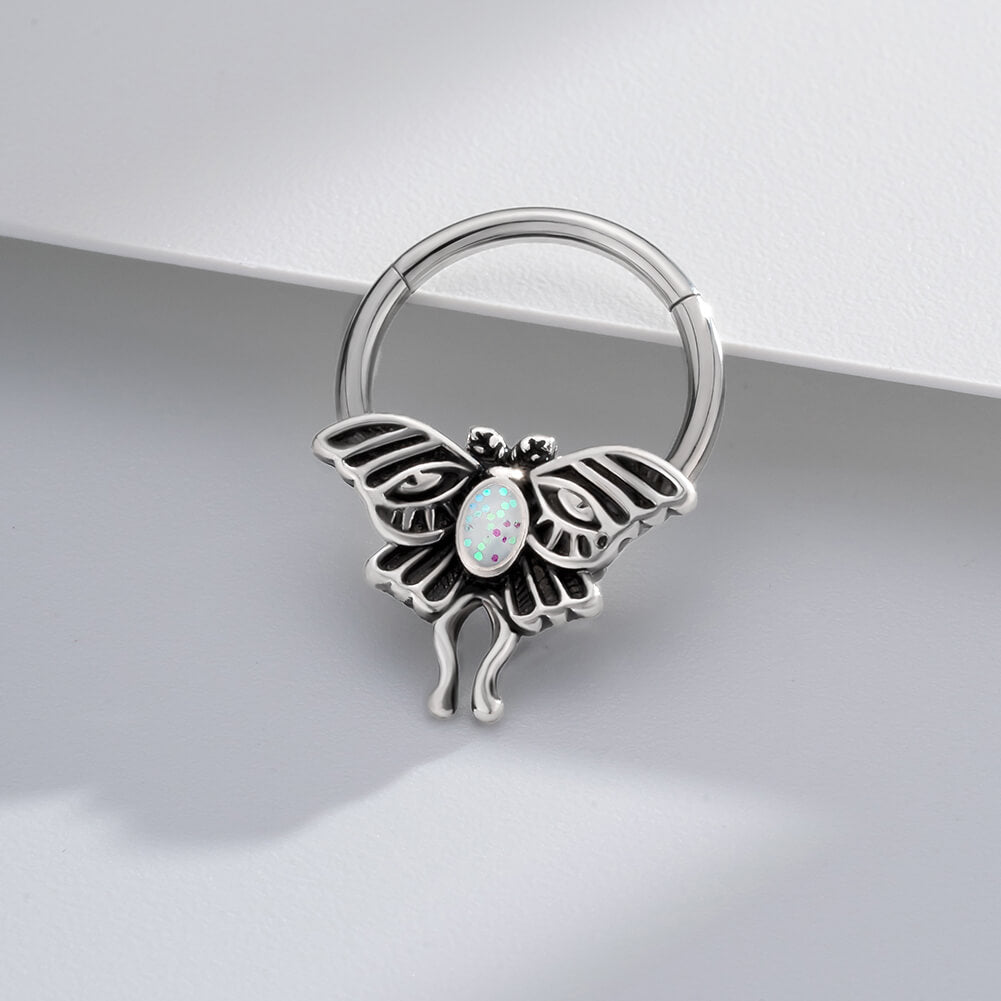 Retro Opal Moth Daith Septum Ring