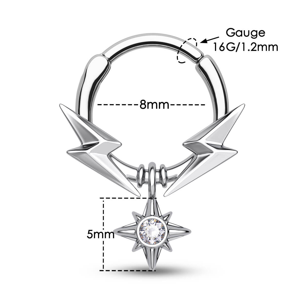 Lightning Bolt Star Dangle Clicker Septum Ring