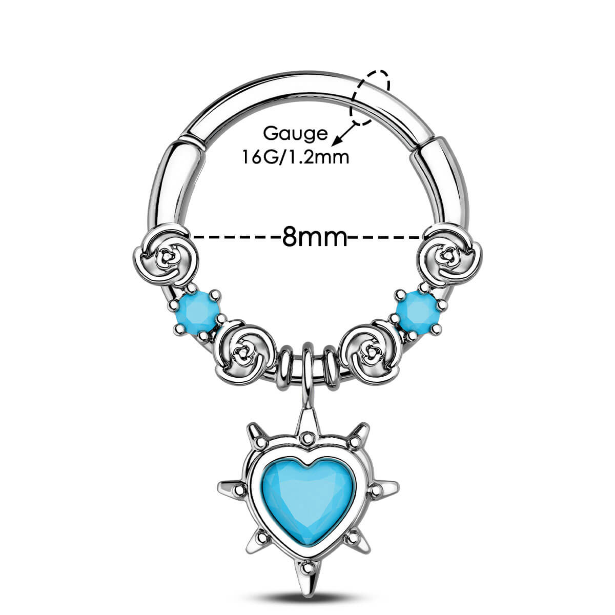 Heart Turquoise Hinged Segment Septum Ring
