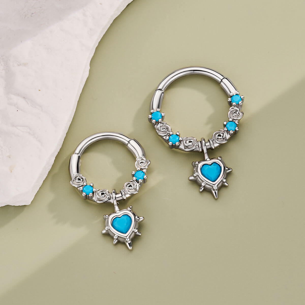 Heart Turquoise Hinged Segment Septum Ring