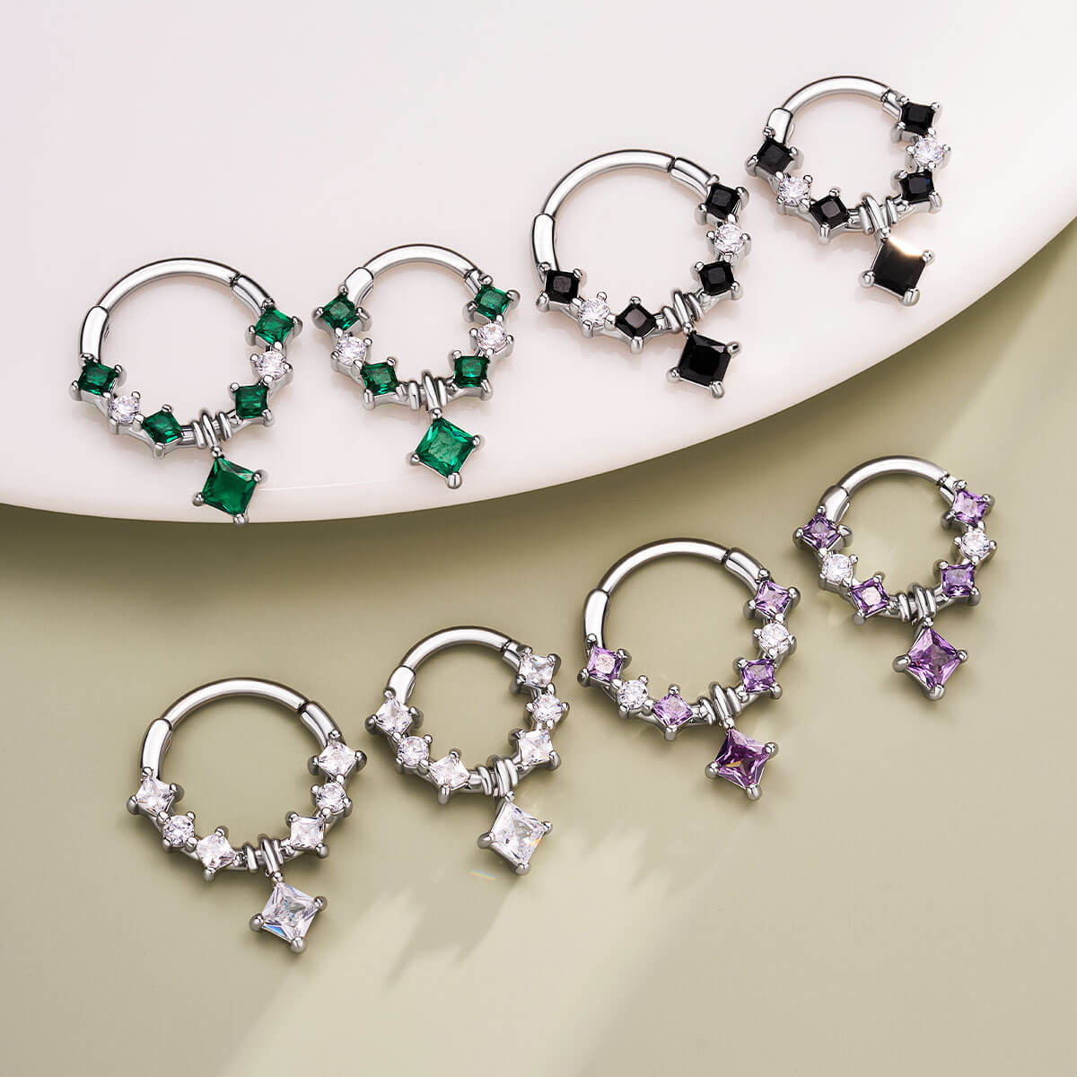 Colorful Square CZ Segment Septum Ring