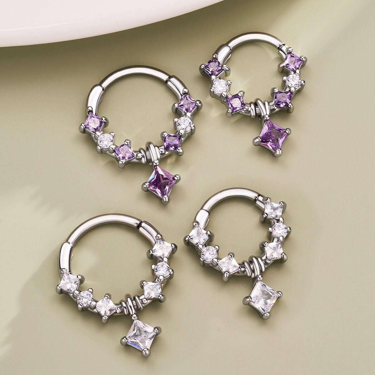 Colorful Square CZ Segment Septum Ring