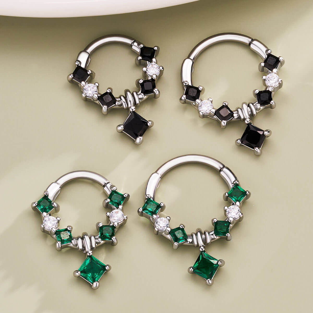 Colorful Square CZ Segment Septum Ring