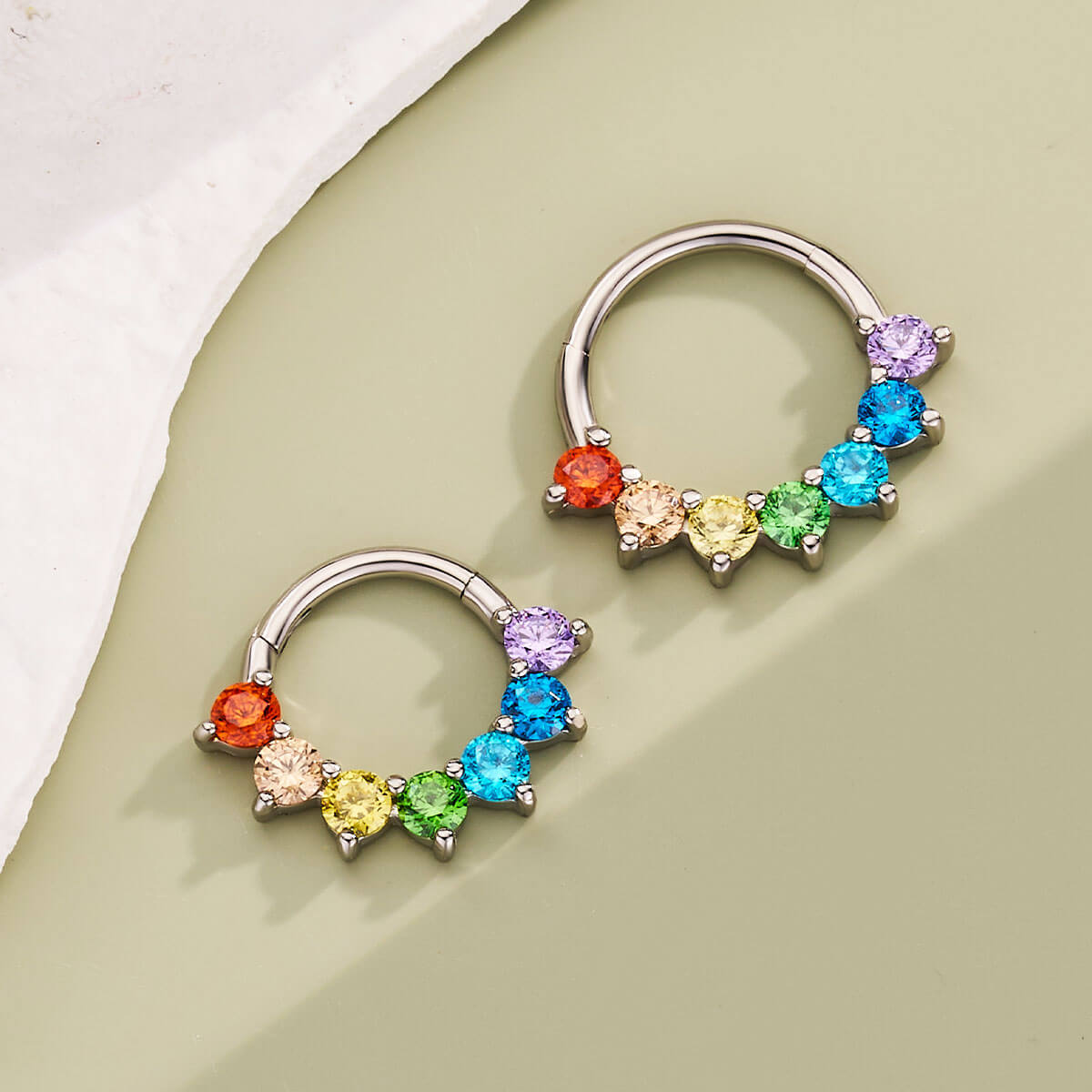 Rainbow CZ Hinged Segment Daith Septum Ring