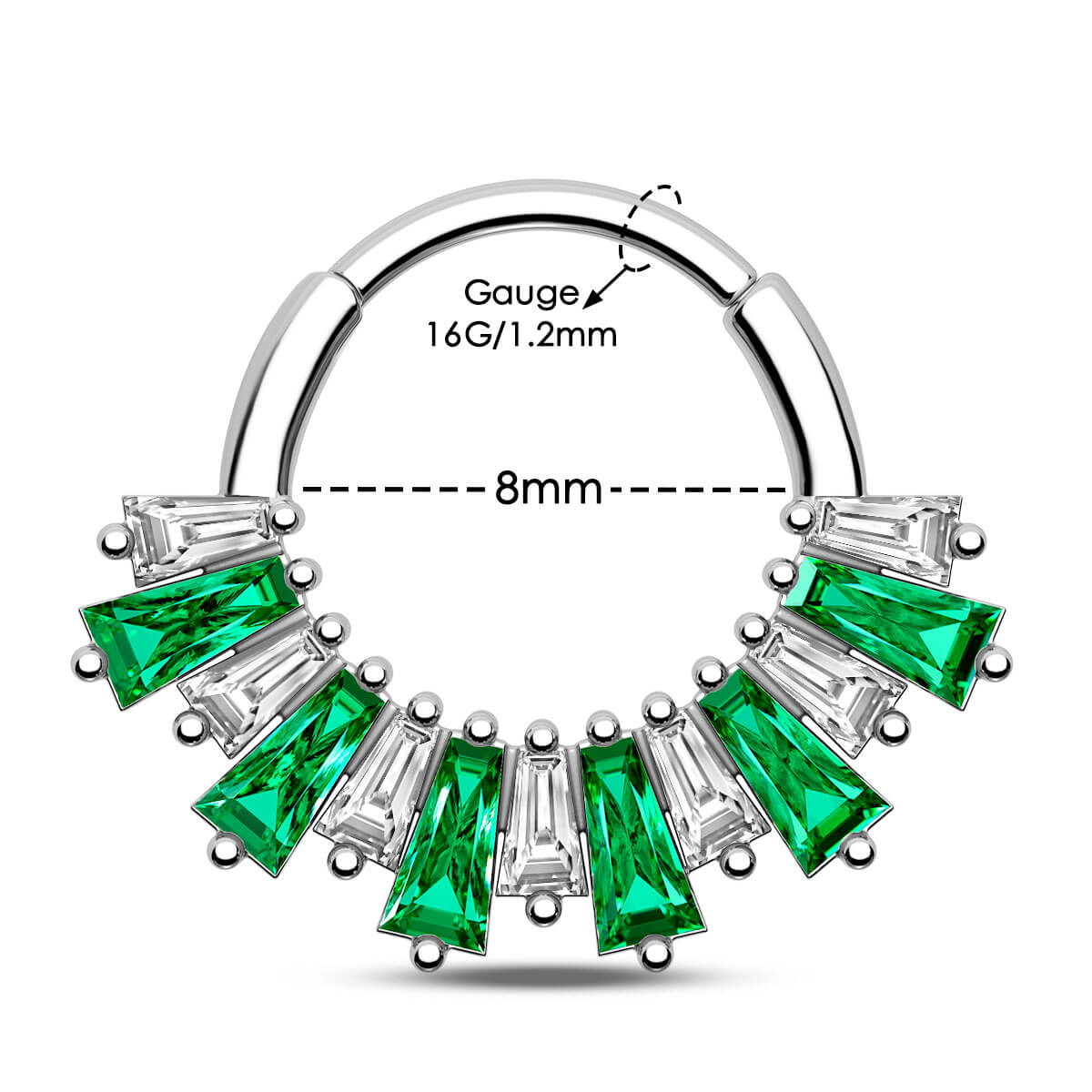 Baguette Clear/Green CZ Septum Ring
