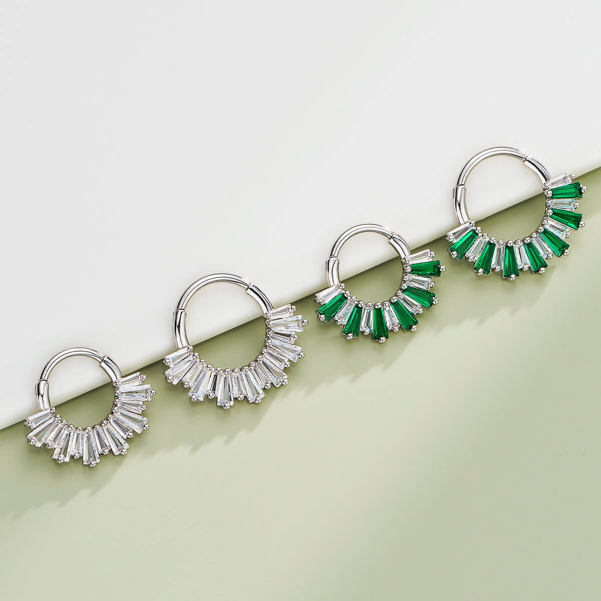 Baguette Clear/Green CZ Septum Ring