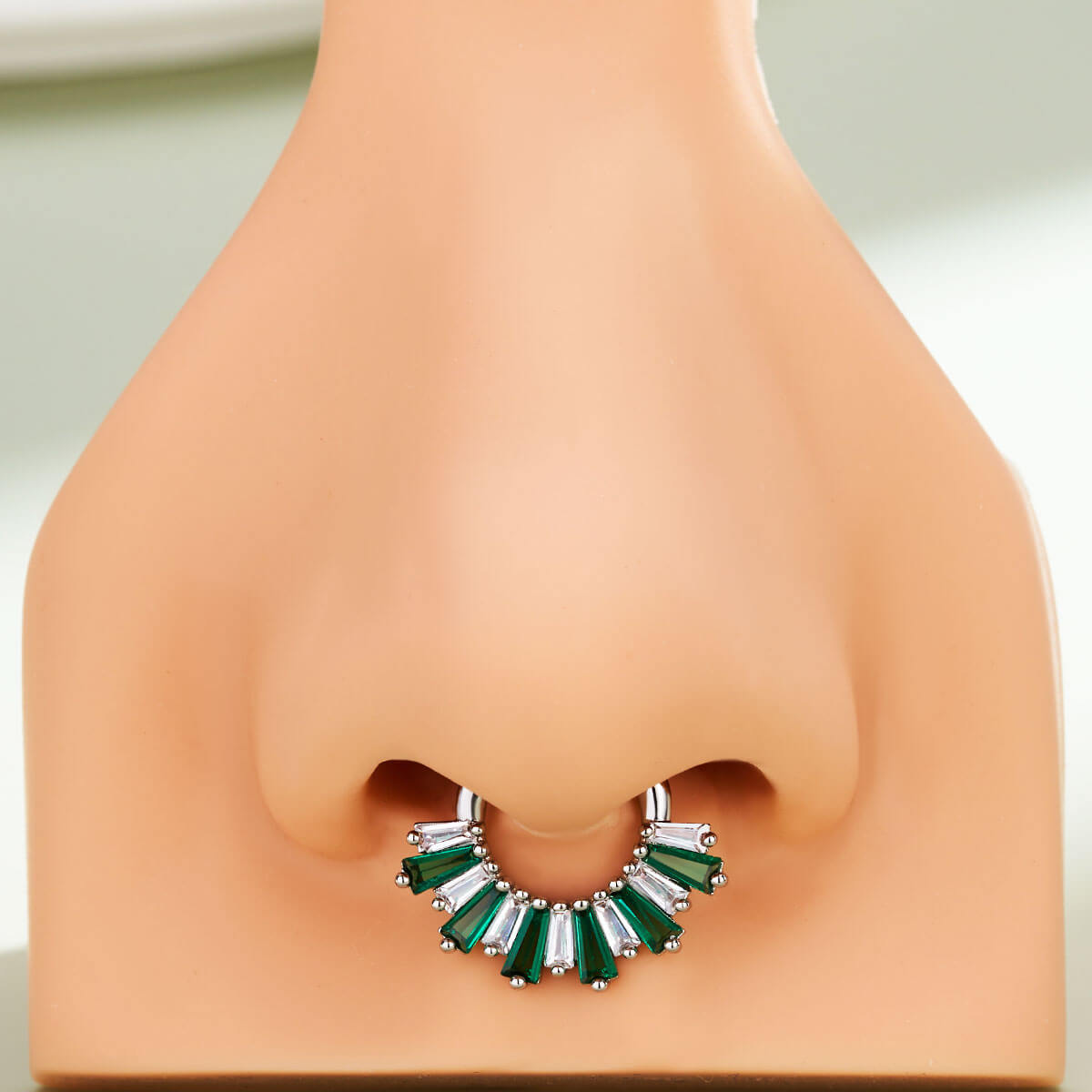 Baguette Clear/Green CZ Septum Ring