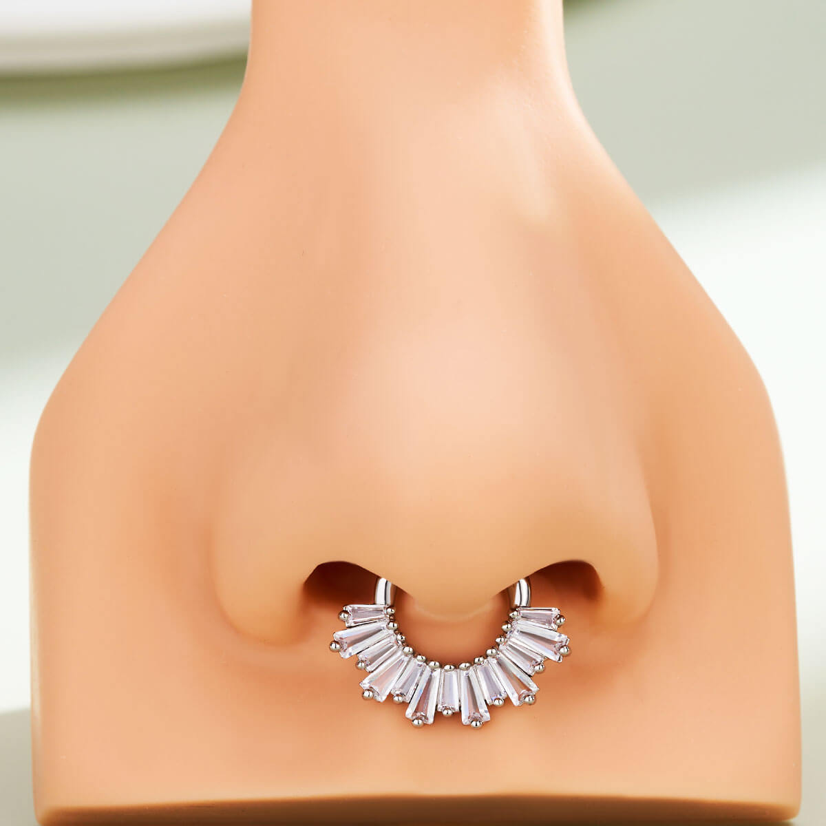 Baguette Clear/Green CZ Septum Ring
