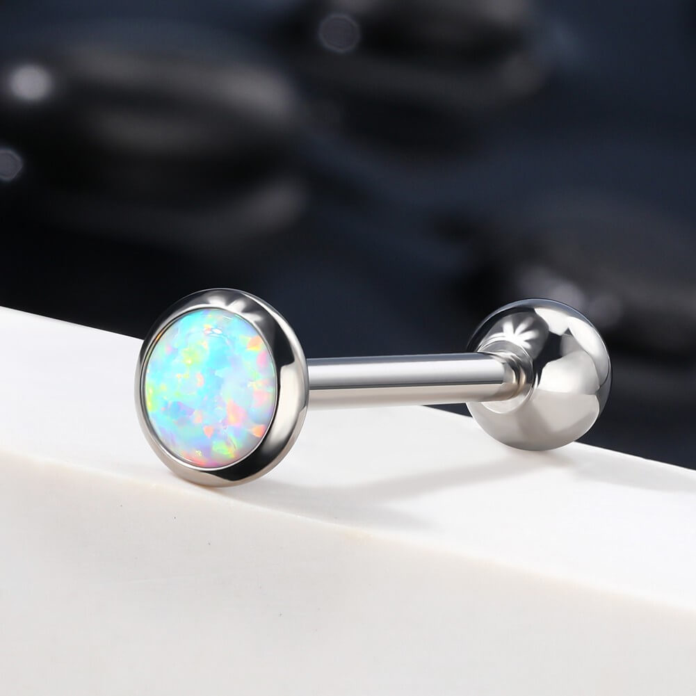 Synthetic Opal Internally Threaded Titanium Tongue Barbell