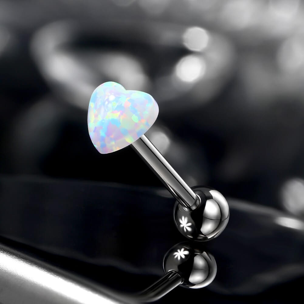 Heart Synthetic Opal Titanium Tongue Barbell