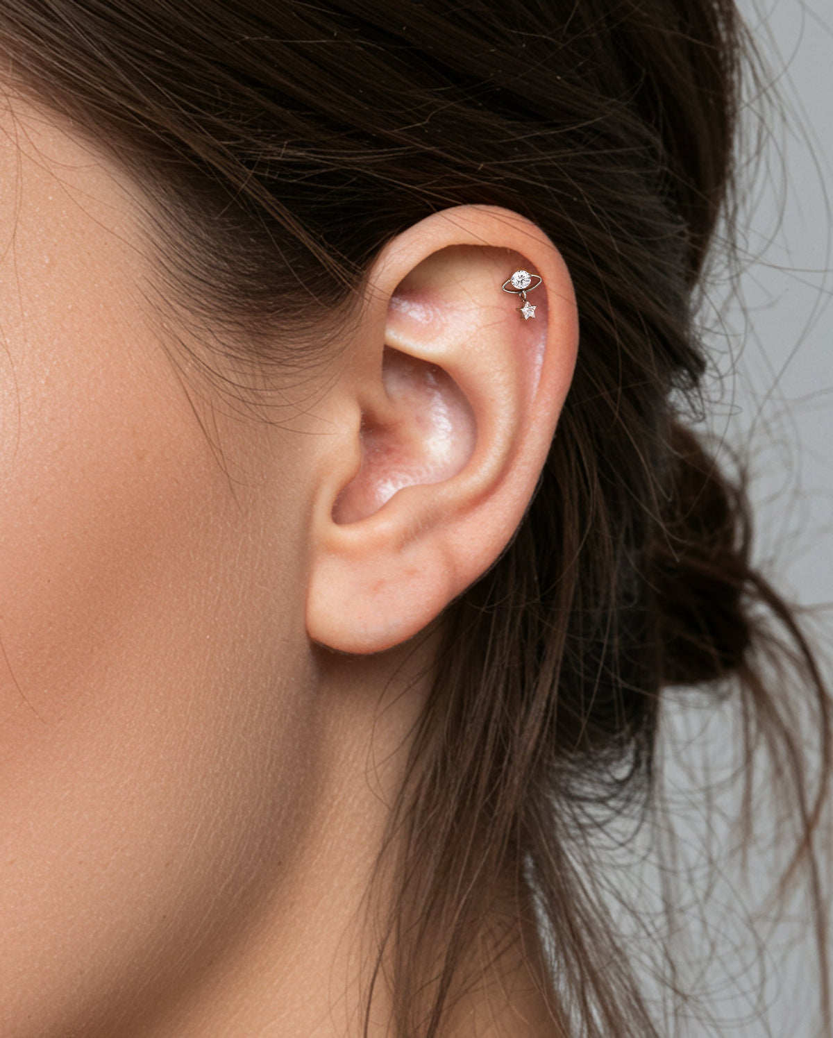 Planet & Star CZ Dangle Titanium Cartilage Stud