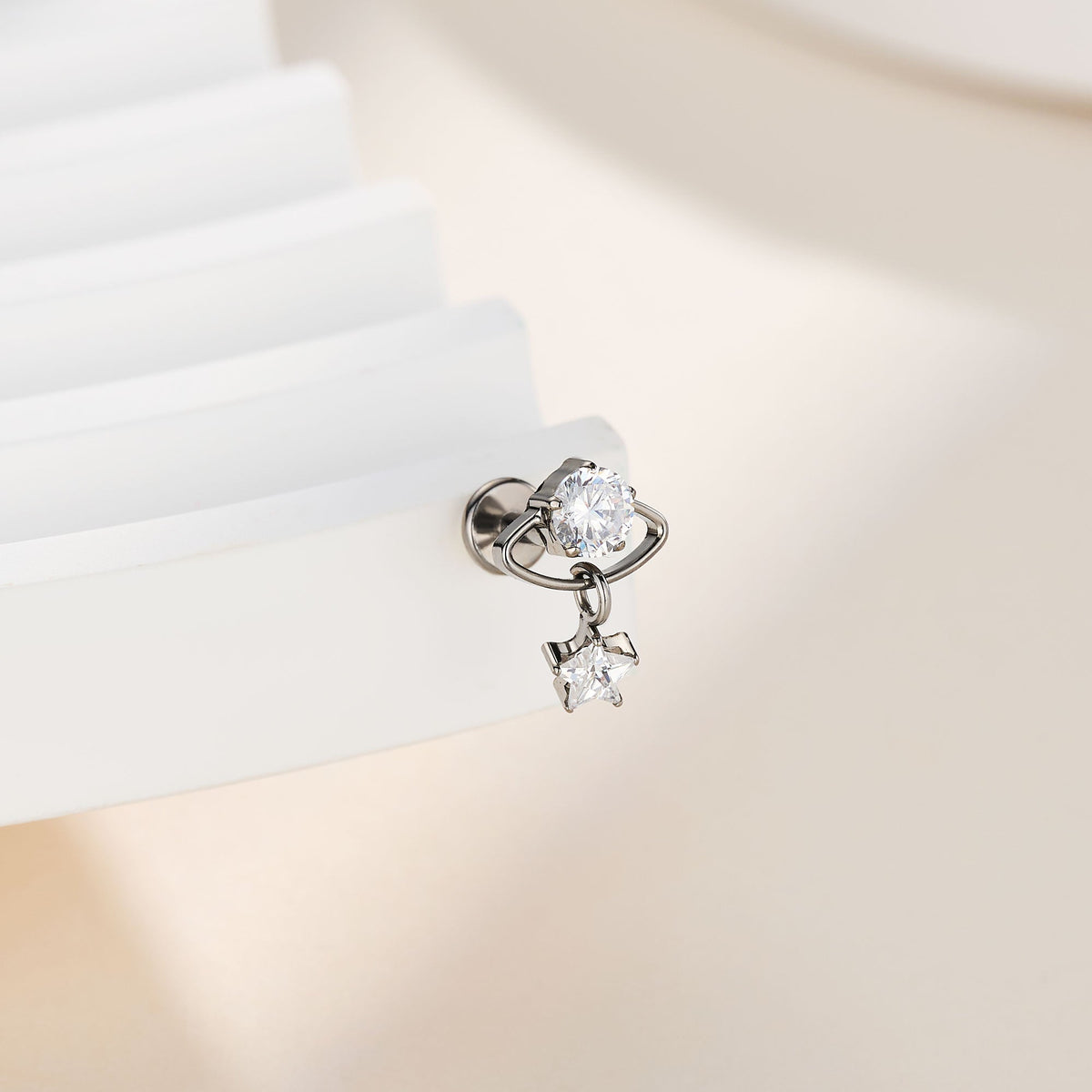 Planet & Star CZ Dangle Titanium Cartilage Stud