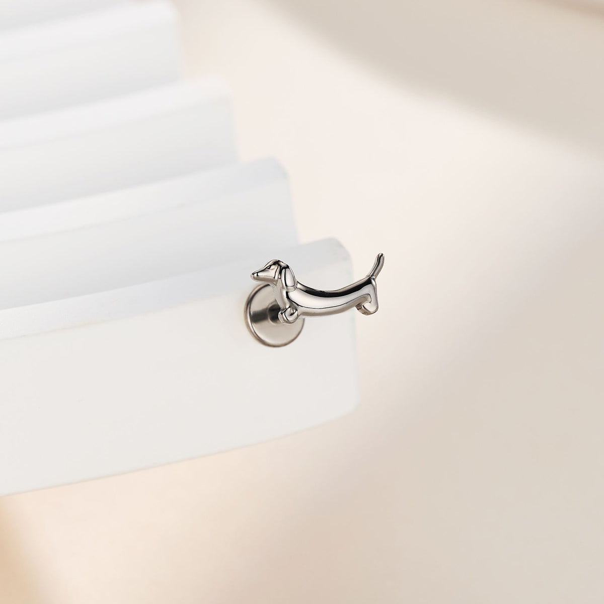 Dachshund Titanium Internally Threaded Cartilage Stud