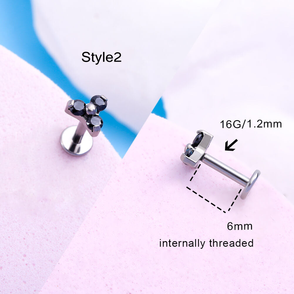 Black CZ Titanium Internally Threaded Cartilage Stud
