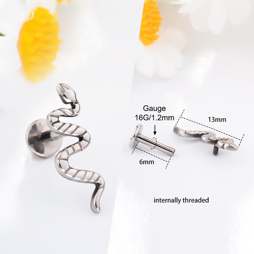 CZ Snake & Butterfly Titanium Cartilage Stud