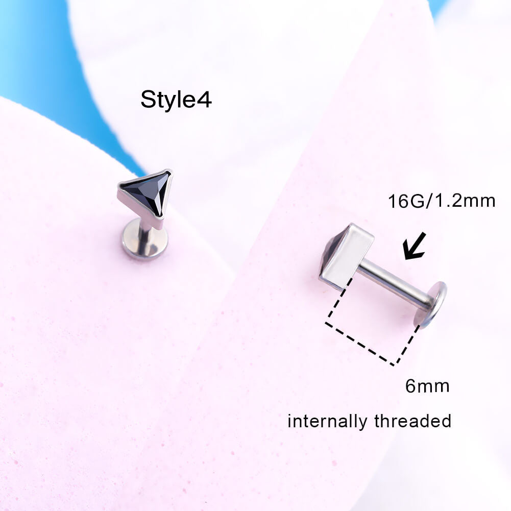 Black CZ Titanium Internally Threaded Cartilage Stud