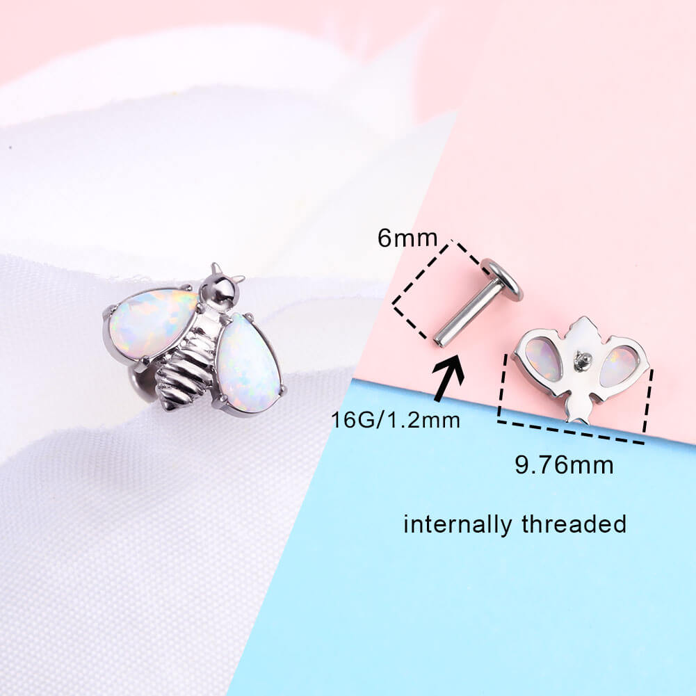 Synthetic Opal Ladybug Titanium Internally Threaded Cartilage Stud