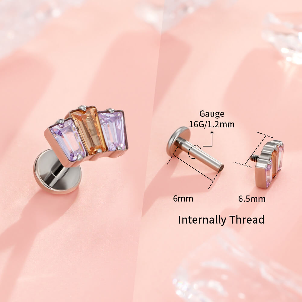 Triple Rectangle Titanium Flat Back Stud